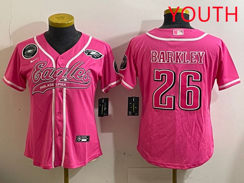 Youth Philadelphia Eagles #26 Barkley Pink Jointly Name 2025 Nike Limited NFL Jersey style 9->youth nfl jersey->Youth Jersey